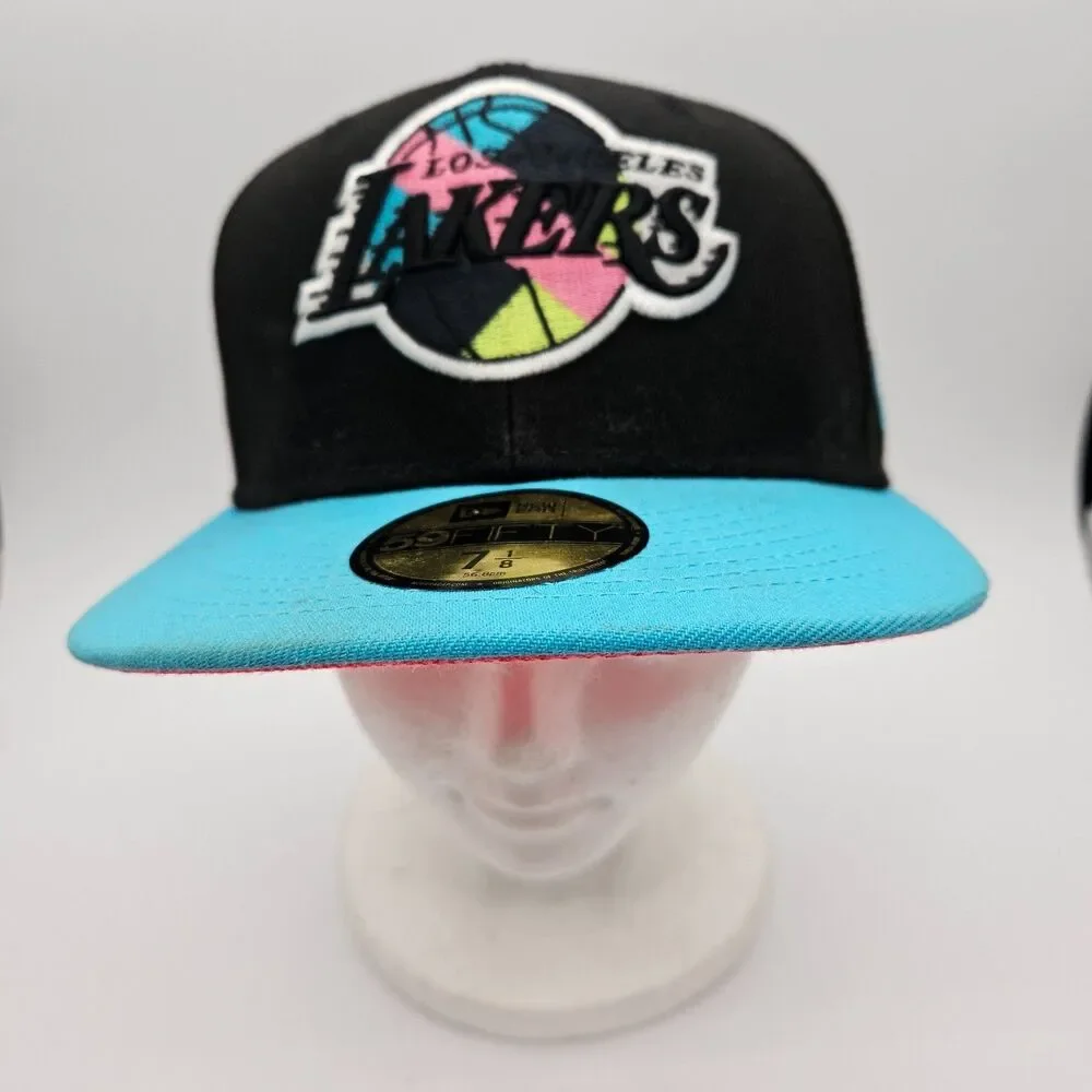 Los Angeles Lakers Men's New Era Vice City 59FIFTY Hat Black/Teal Size 7 1/8